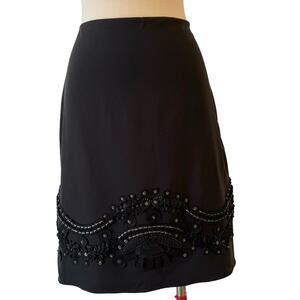 Elie Tahari Embellished Applique Silk Skirt A-Line Black Size S